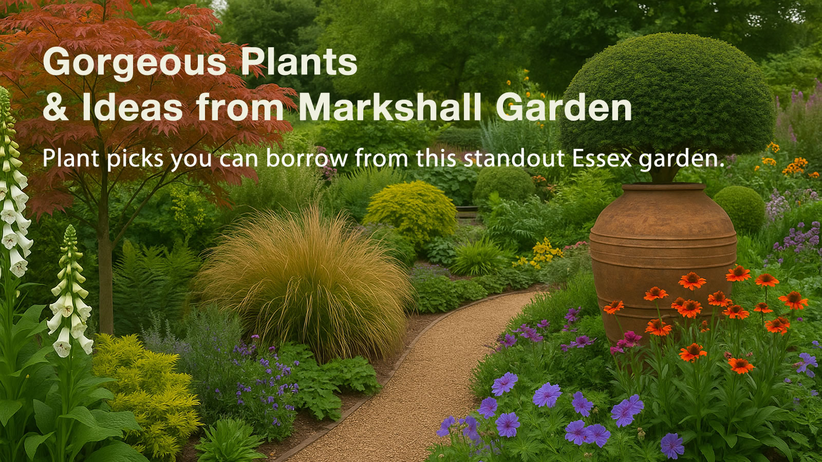 The Walled Garden at Markshall Estate with richly planted double herbaceous borders